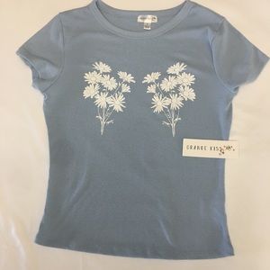 NWT ✰ orange kiss floral blue shirt ✰